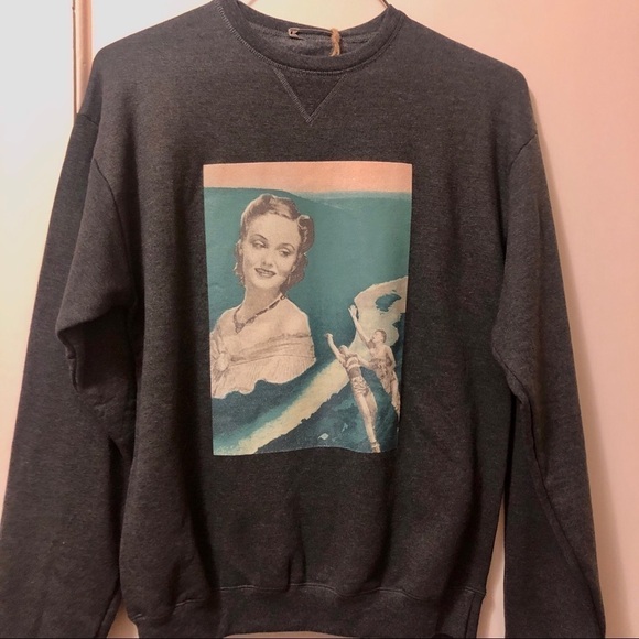 Collage Print Grey Sweatshirt Original Graphic Artist Design titled Fatal Flaw - Picture 12 of 13